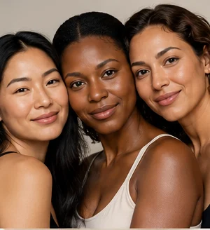 Three women with healthy, glowing skin